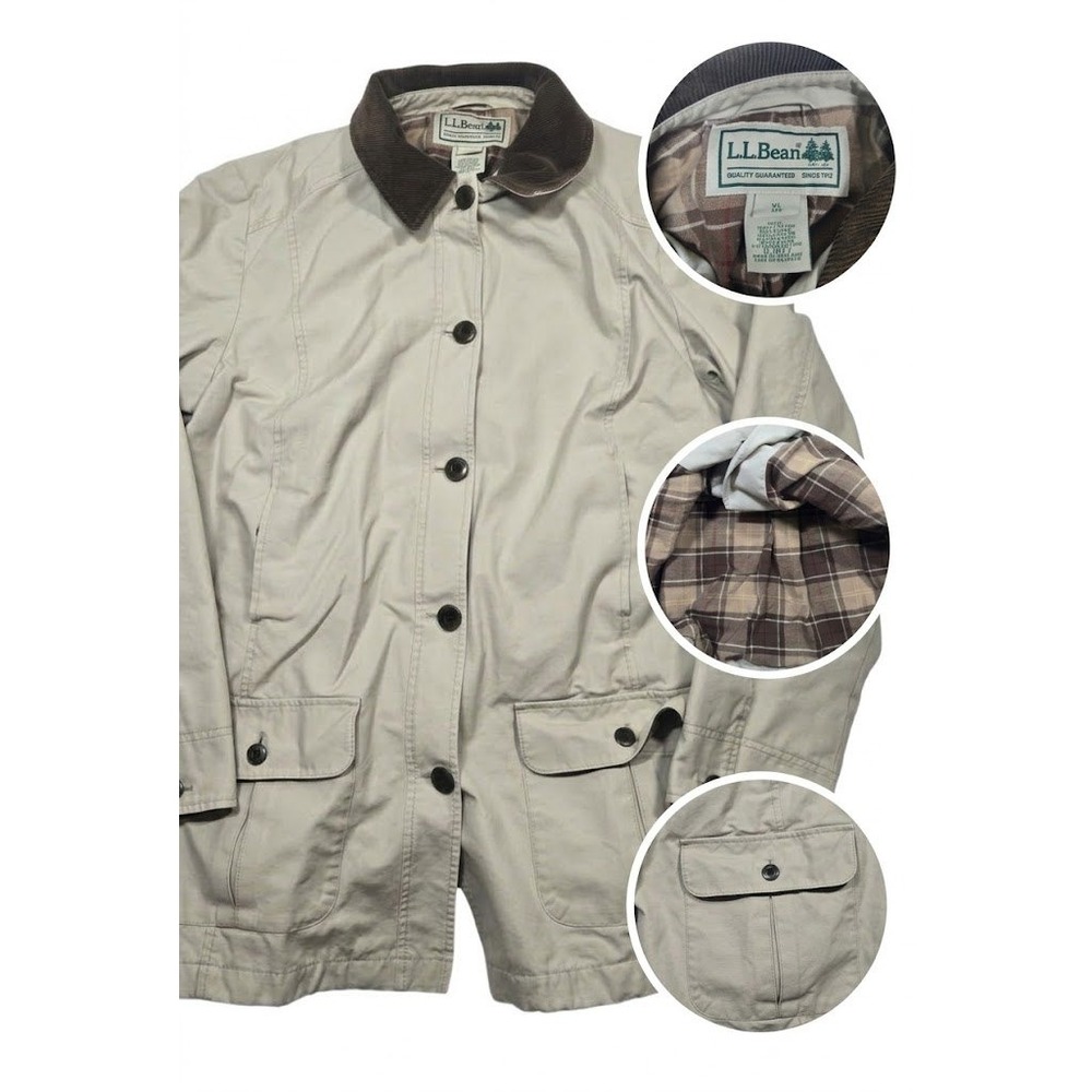LL Bean Flannel Lined Barn Jacket Womens XL Tan Canvas Chore Field Coat Corduroy